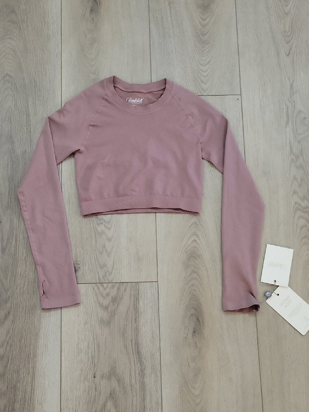 Bombshell Sportswear Dusty Rose Cropped Long-Sleeve Crew
